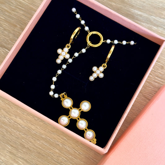 Lulu Cross Necklace + Earrings Set