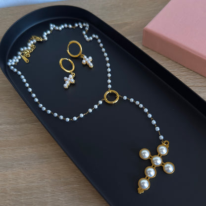 Lulu Cross Necklace + Earrings Set