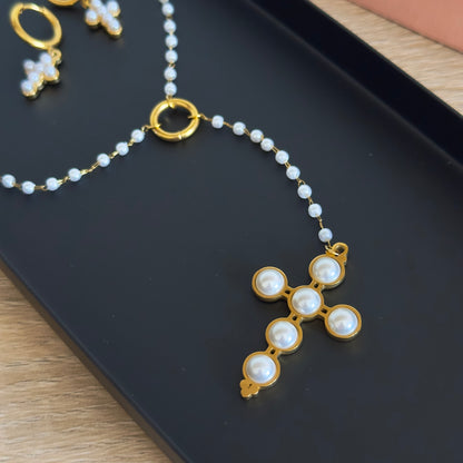 Lulu Cross Necklace + Earrings Set